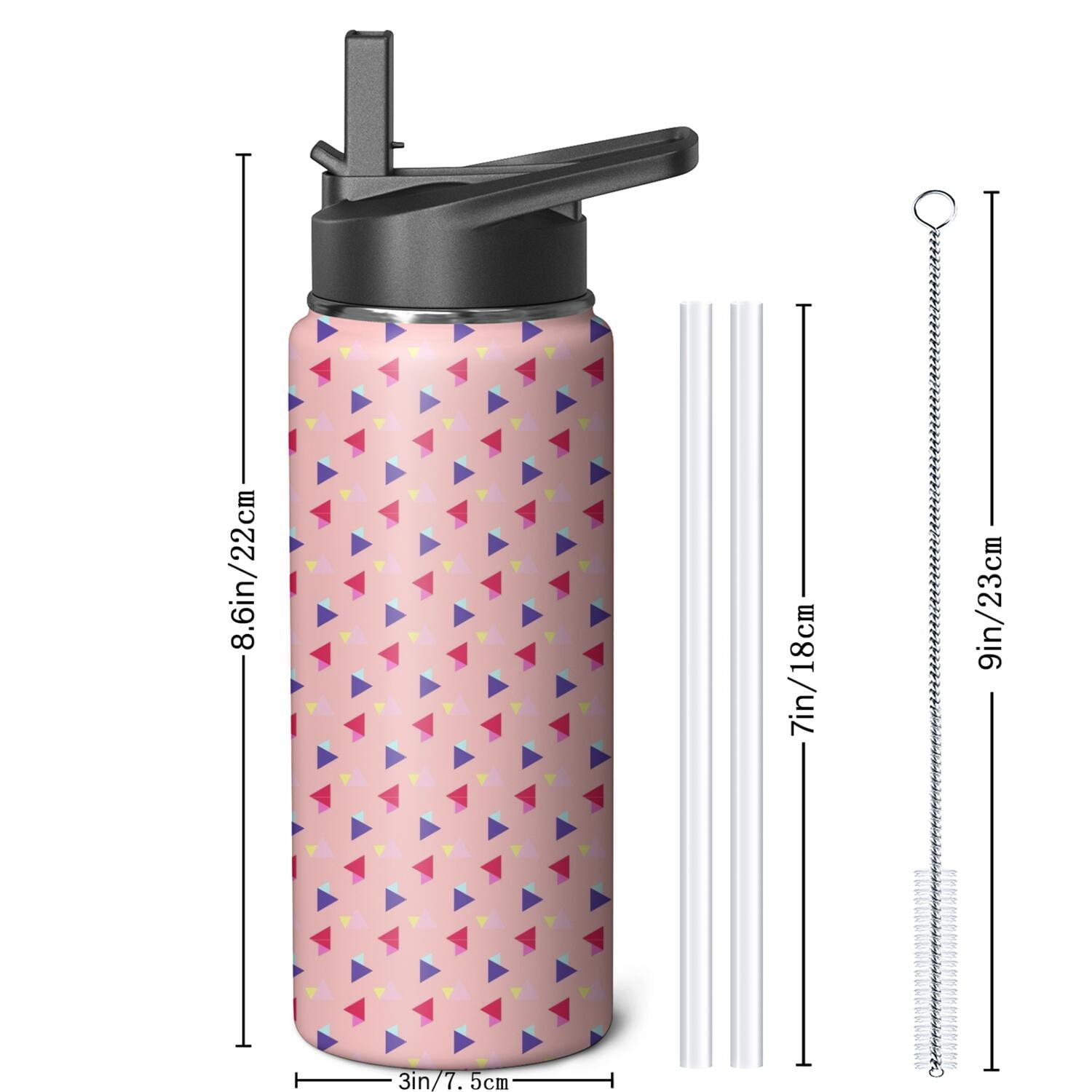 Modern 18 oz Insulated Stainless Steel Water Bottle with Straw & Cleaning Brush , Leakproof, BPA-Free, 304 Stainless Steel, Wide Mouth, Travel Mug for Car, Gym, Office