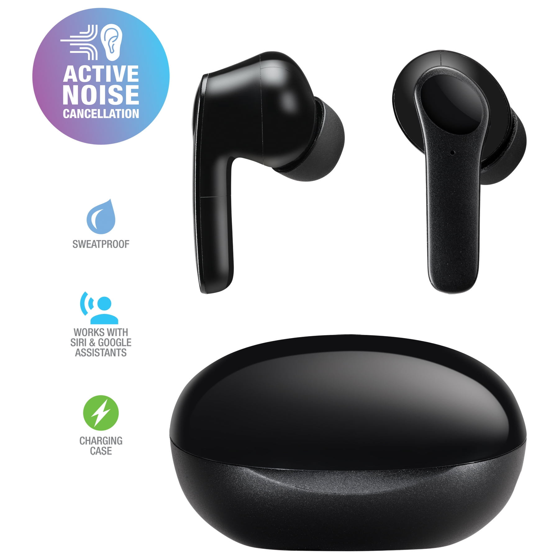 iLive Truly Wireless Active Noise Canceling Earbuds with Charging Case, Black, IAEBTNQ102B