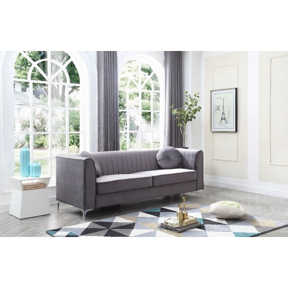 Modern Gray Delray G790A-S Sofa (2208075cm) with Soft Micro Suede Velvet and Durable Chrome Legs