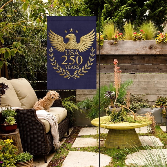 USA 250 Years Golden Eagle Garden Flag, Patriotic Burlap Yard Flag for 250th Anniversary Outdoor Decor