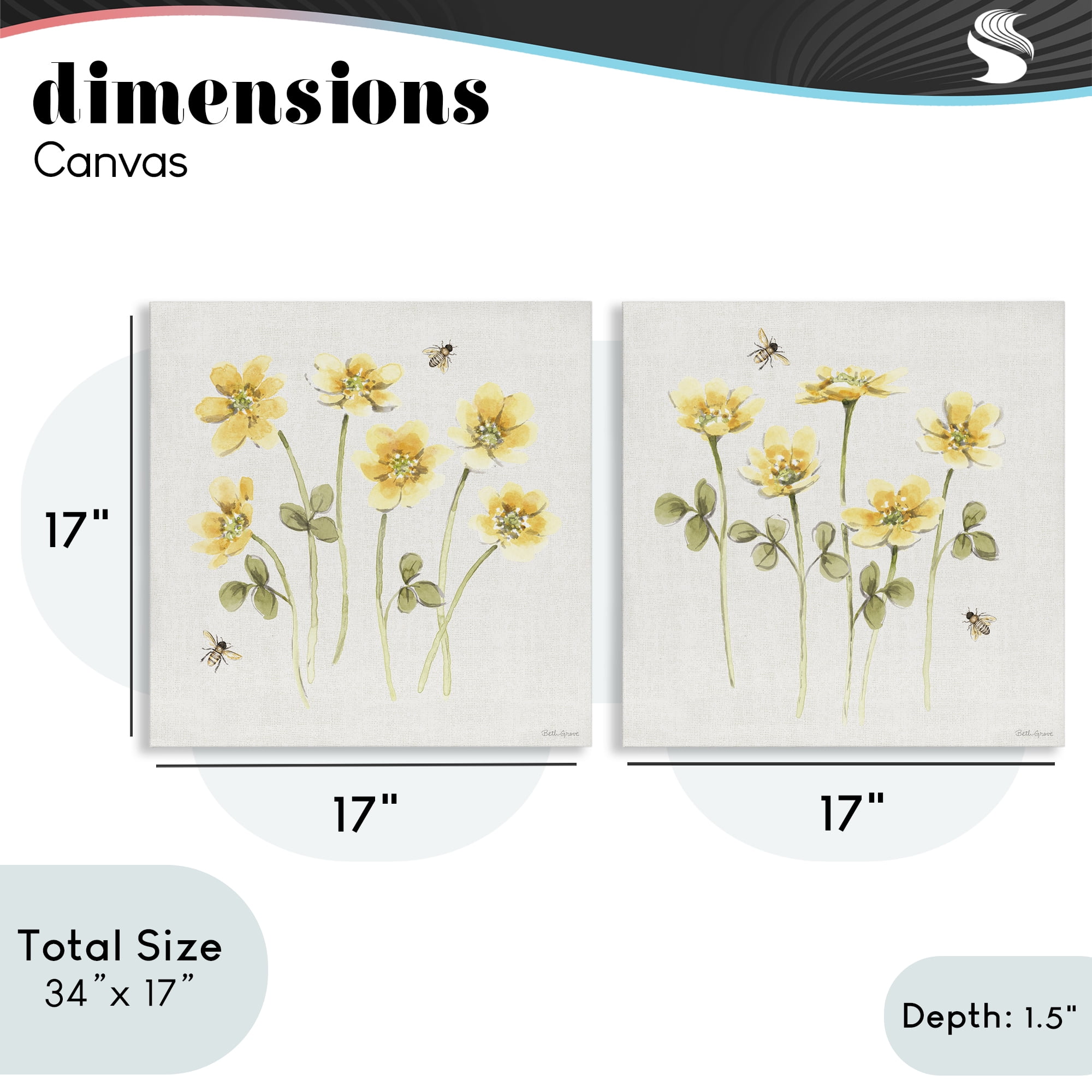 Stupell Industries Sweet Honey Flowers & Bees 2 Piece Canvas Wall Art Set, design by Beth Grove
