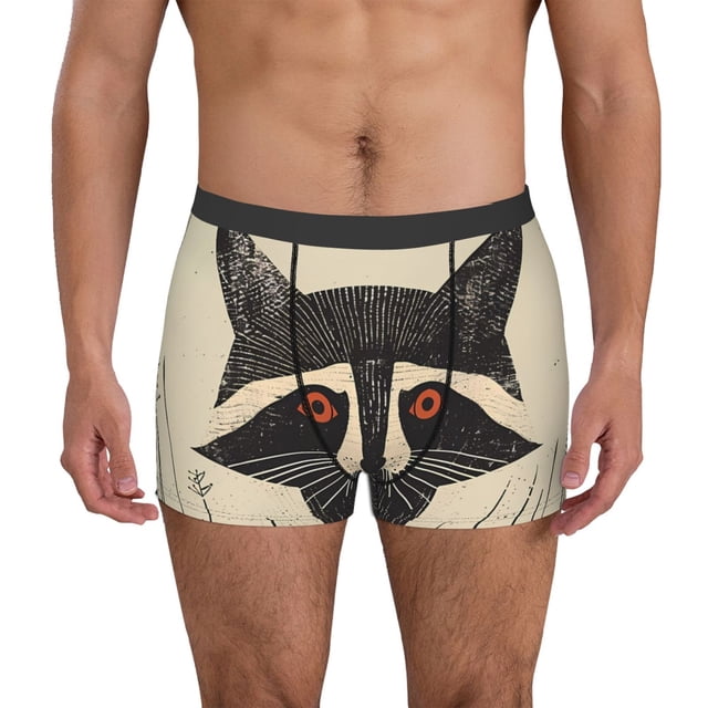 Balery Retro Raccoon Graphic Print Calzoncillos bóxer para hombre, ropa interior de algodón suave y transpirable con cinturilla de nailon-Large