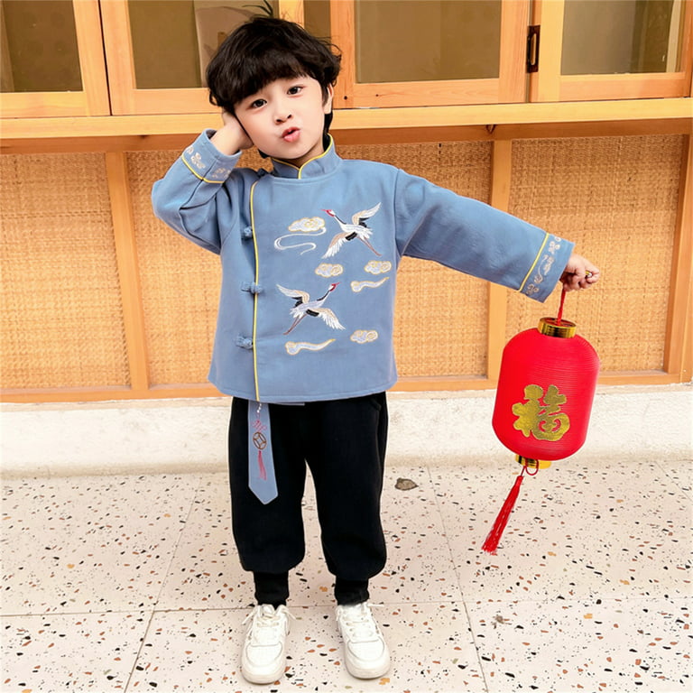 TAIAOJING Toddler Baby Boys Outfits Kids Boy Girl Spring Festival Cotton  Autumn Sweatshirt Lined Tops Pants Clothes Chinese Winter Warm Tang Suit
