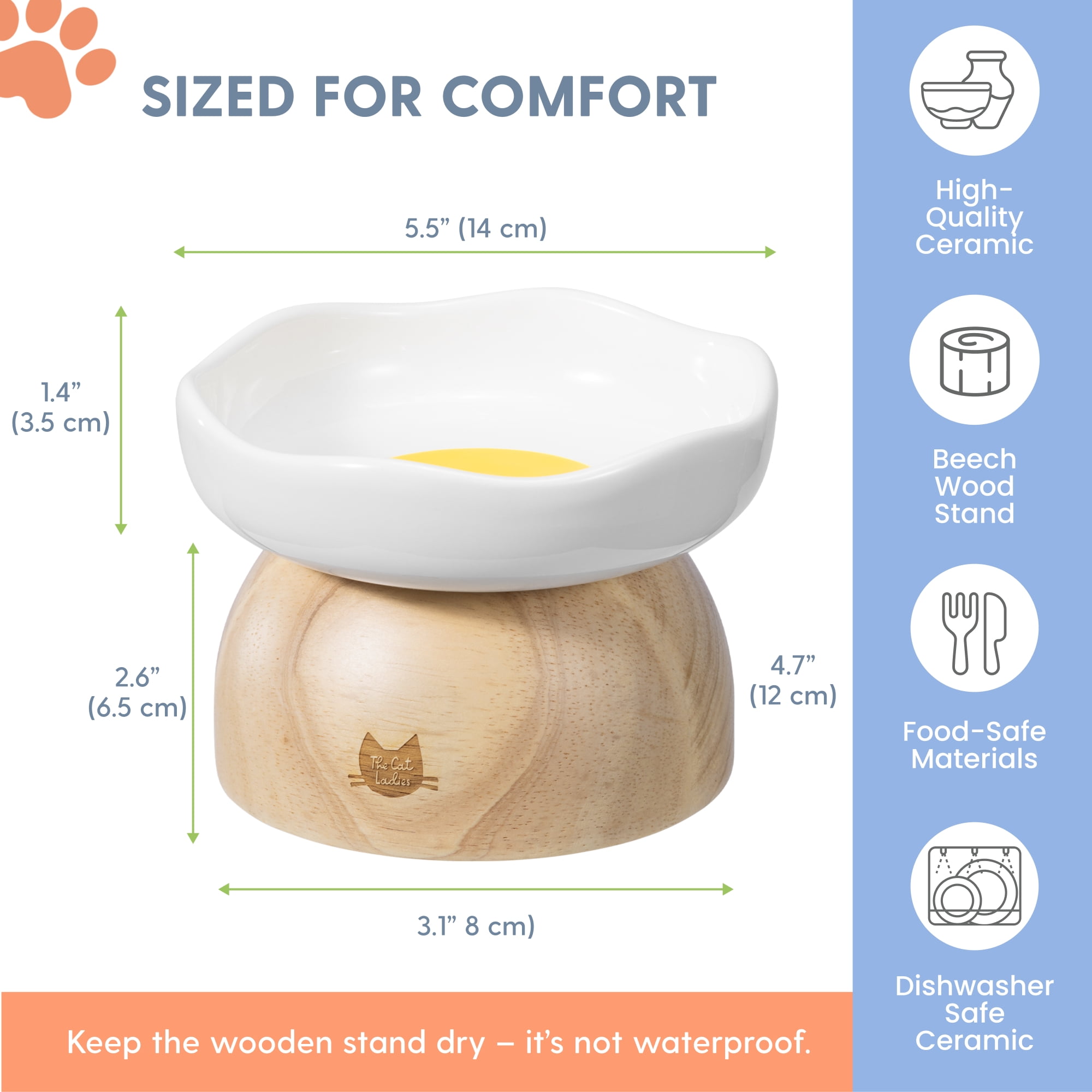 The Cat Ladies Egg Cat Food Bowl - Cute Cats Bowl - Elevated Ceramic Food Bowls - Ceramic Raised Food Bowl