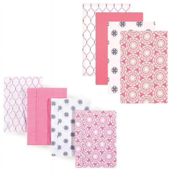 Hudson Baby Infant Girl Cotton Flannel Burp Cloths and Receiving Blankets, 8-Piece, Medallion, One Size