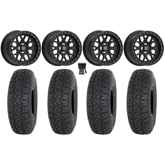 Valor V07 Beadlock 15" Wheels Black 32" Chicane LT Tires Kawasaki Teryx Mule