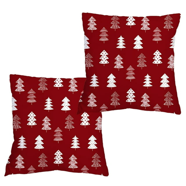 EUDIDV - Funda de almohada navideña (45,7 x 45,7 cm), juego de 2, diseño de árbol de Navidad, color rojo, decoración navideña de invierno para el hogar, sofá, funda de almohada festiva estándar