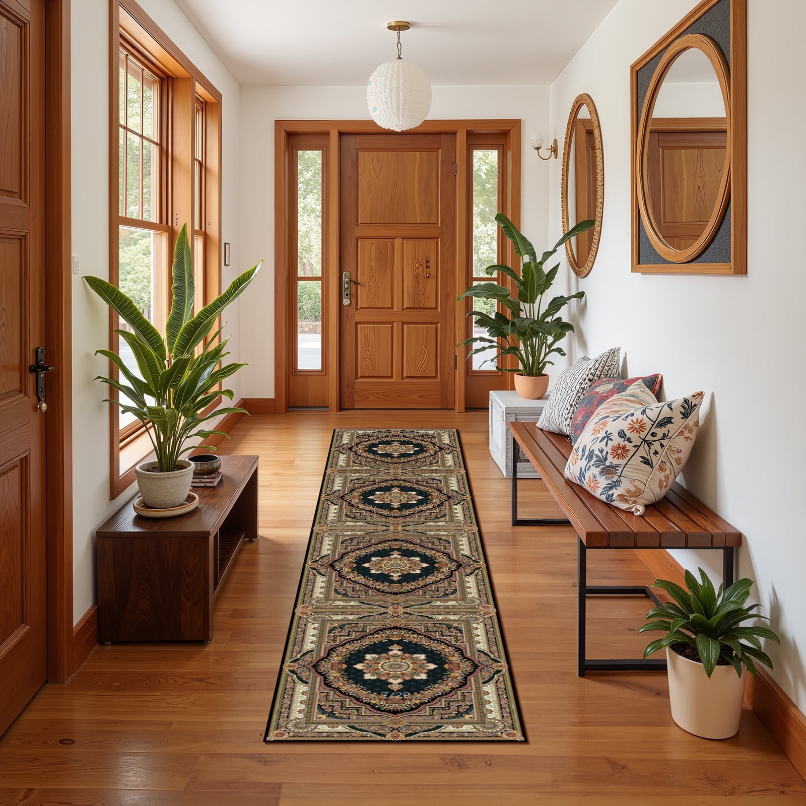 Mitzzllc Vintage Washable Hallway Runner Rug, Black and Beige, 2FT*10FT, Non-Slip Backing