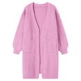 thumbnail image 4 of Women's Mid-Length Knit Cardigan, Solid Color Open Front Sweater, Long Sleeve Pocketed Coat, Soft Casual Outerwear, Autumn Winter Layer Pink M, 4 of 4