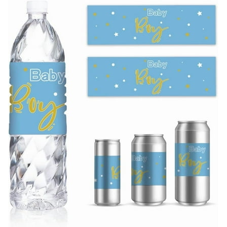 30 Sheets Baby Showers Water Bottle Labels Blue Boy Theme Wraps Stickers Personalized Drinking Water Bottle Labels
