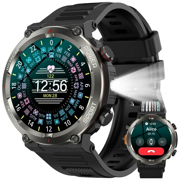 1.45-inch Military Smartwatch for Men with Fitness Tracker, Answer/Make Calls/100 Sport Modes, IP68 Waterproof, Hiking Travel Pedometer Watch compatible with Android IPhone Samsung (Black)