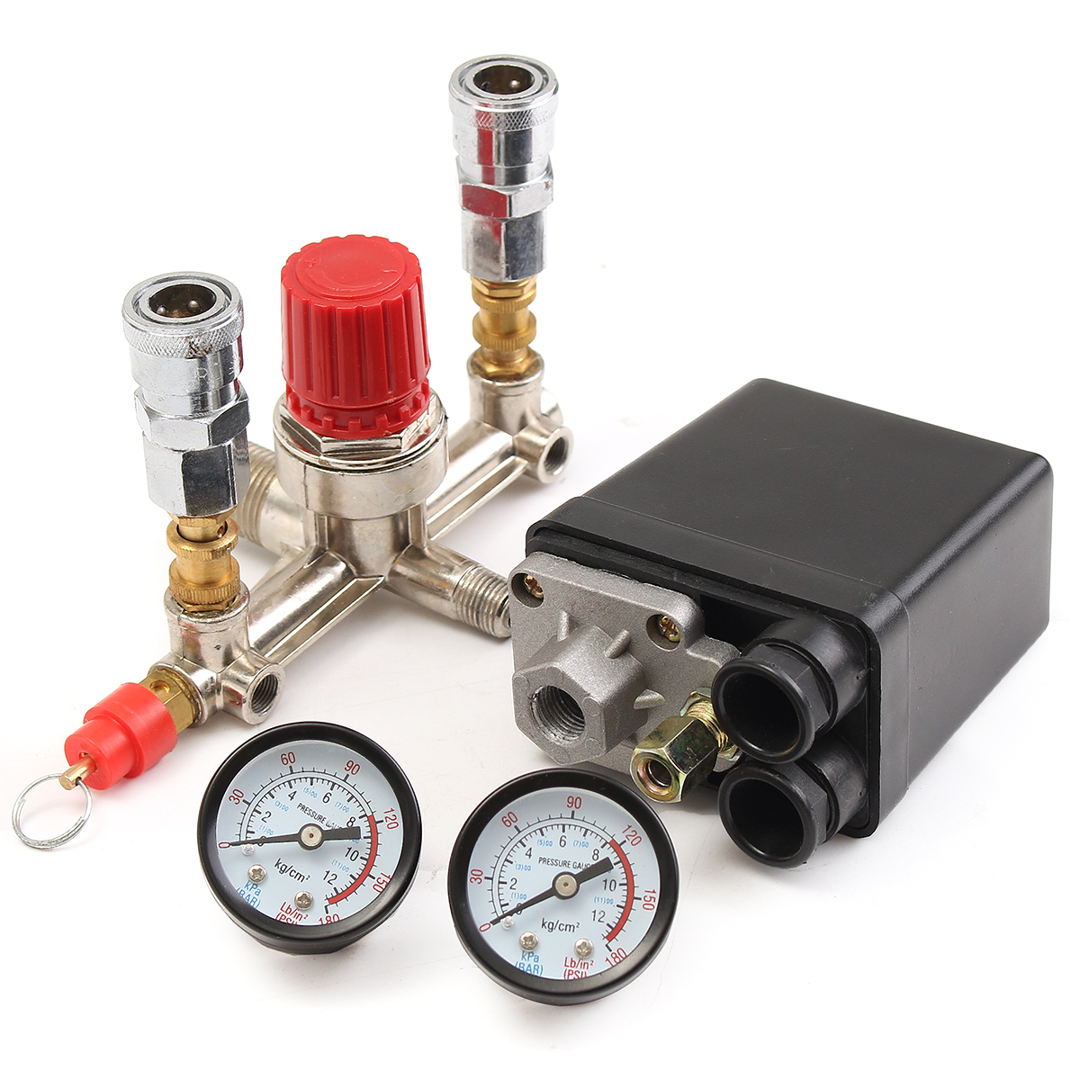 TuToy 125Psi Air Compressor Pressure Valve Switch Control Manifold Regulator Gauges