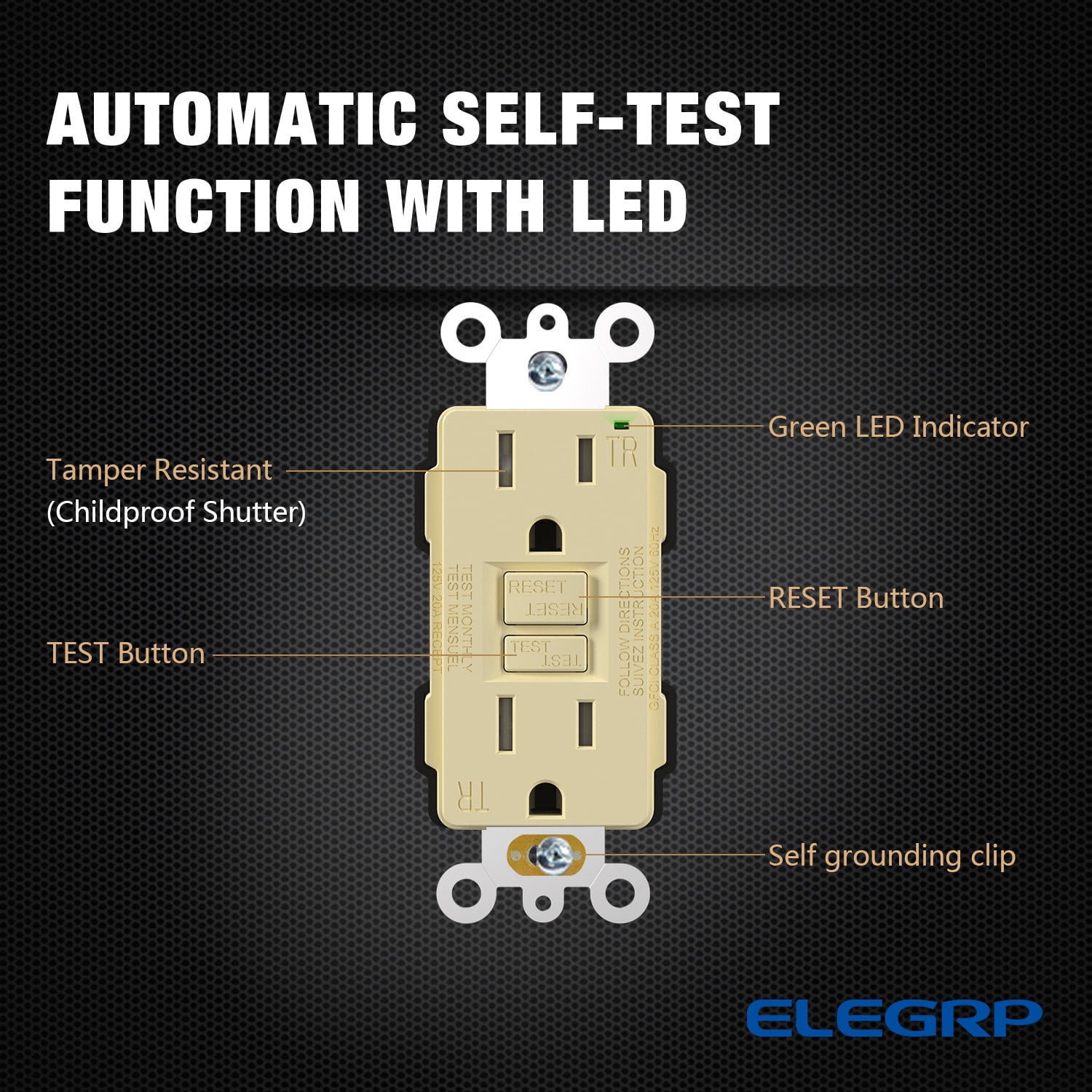 GFCI Outlet 15 Amp, Self-Test GFCI Electrical Outlet with Thinner Design, TR Tamper Resistant GFCI Receptacle, Ground Fault Circuit Interrupters with Wall Plate, UL Listed, Light apricot 2PC