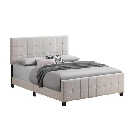 Pemberly Row Modern Upholstered Fabric Queen Panel Bed in Beige