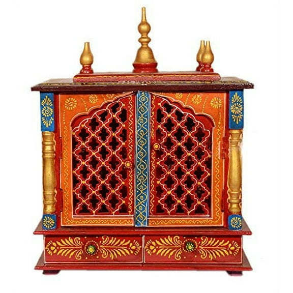 Customized Wooden Small Handpainted Mandir/Temple for Home/ Pooja Mandap /Wooden Pooja Chowki /Wall Handing Mandir Medium-18*9*22 Inch