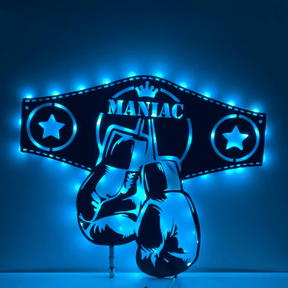 Craftnamesign Custom Boxing Gloves Metal Wall Art LED Light, Boxer Name Sign Home Decor