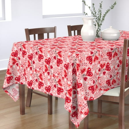 

Cotton Sateen Tablecloth 70 Square - Valentine Flowers Pink Red Heart Love Romance Print Custom Table Linens by Spoonflower