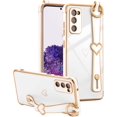 thumbnail image 2 of Designed for Samsung Galaxy S20 FE 5G Case,Luxury Plating Edge Love Hearts Pattern with Wristband Kickstand Camera Lens Protection,Soft Shockproof Cover for Girls Women,White, 2 of 7