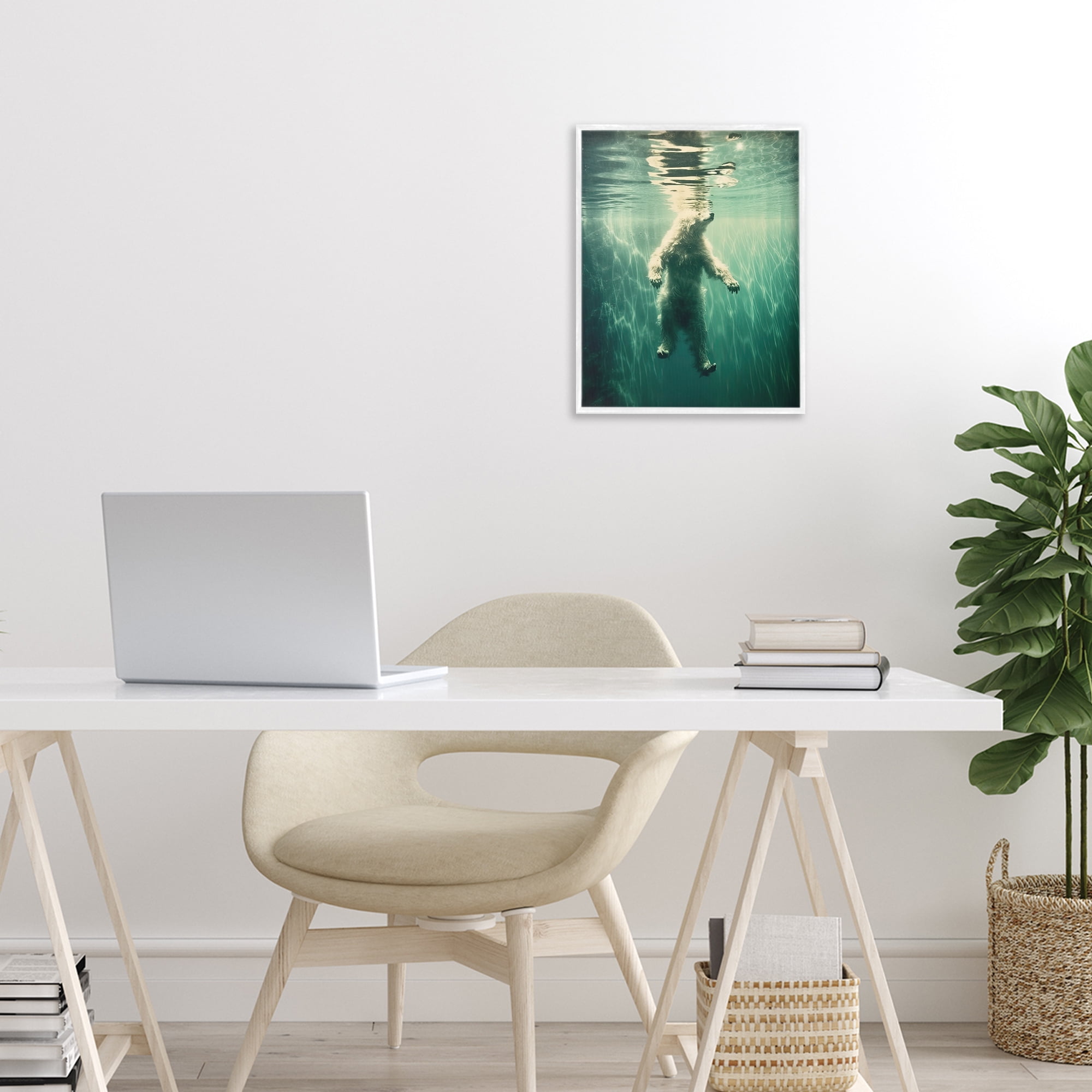 Floating Bear Underwater White Framed Giclee Art, design by Decent Exposures