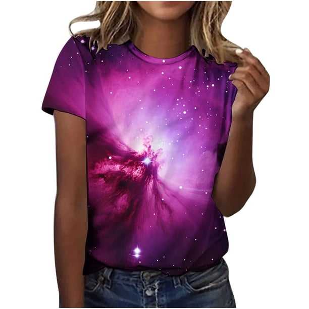 Tops de Manga Corta para las Mujeres Camiseta de Cuello Redondo Impresa de Ajuste Suelto Blusa Casual Suave Transpirable