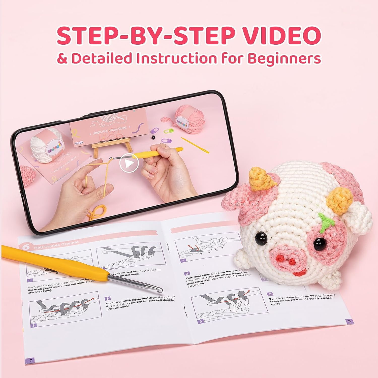  Mewaii Kit de ganchillo para principiantes, kit completo de  bricolaje con más de 40% de hilo de cinta preiniciado tutoriales en video  paso a paso para adultos y niños (Panda) 