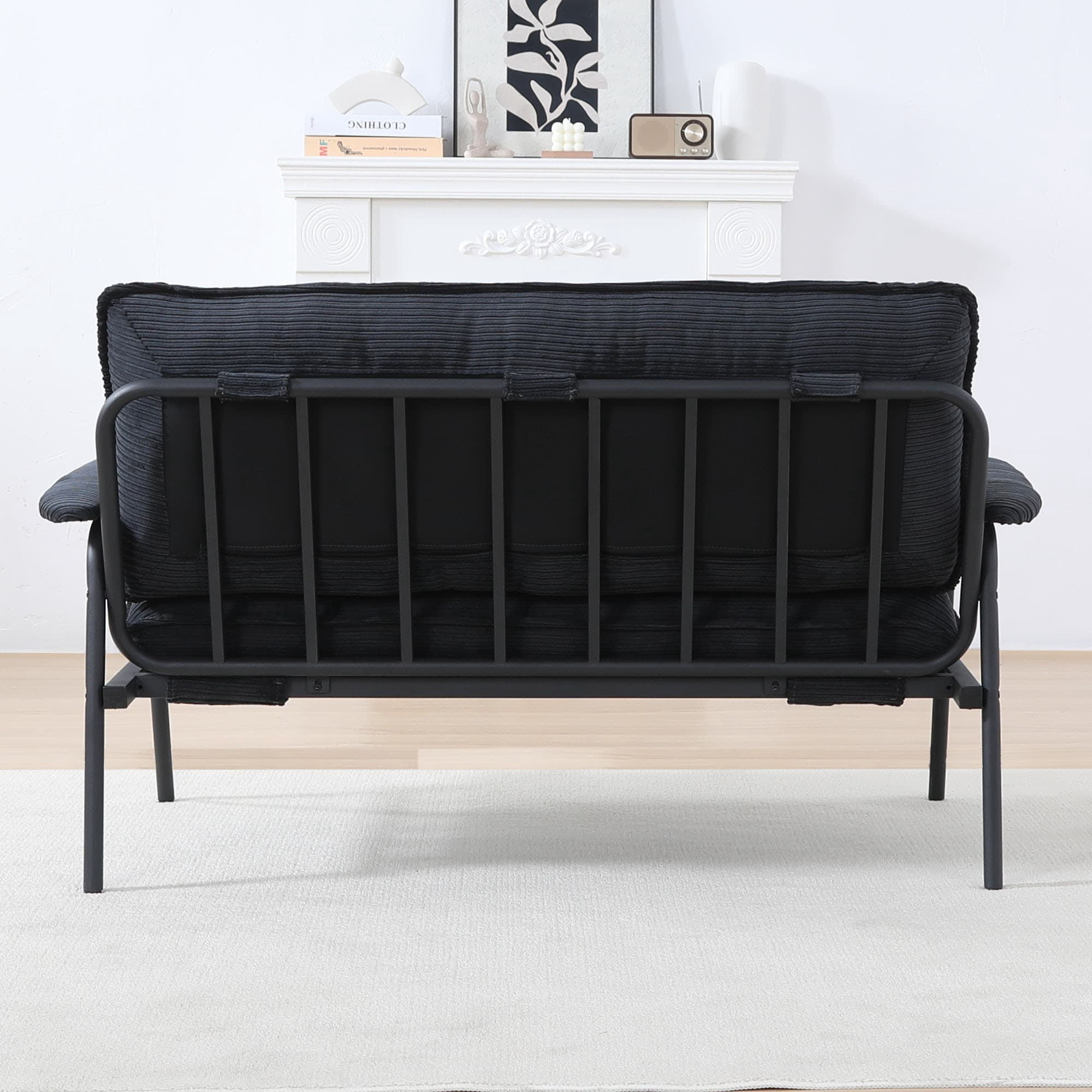 MAYEERTY 53in Sofa Couch Corduroy Loveseat for Small Apartment, Metal Frame, Black