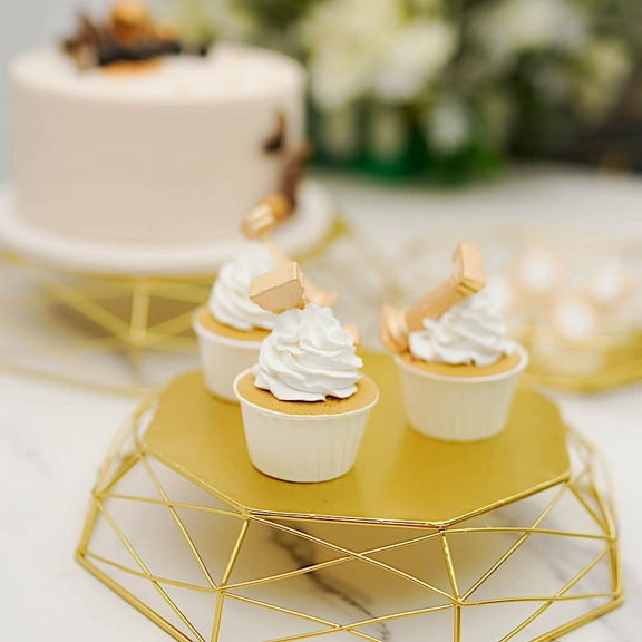 BalsaCircle 3 Gold Geometric Octagon Metal Cake Stands Dessert Display Riser Wedding Party Decorations