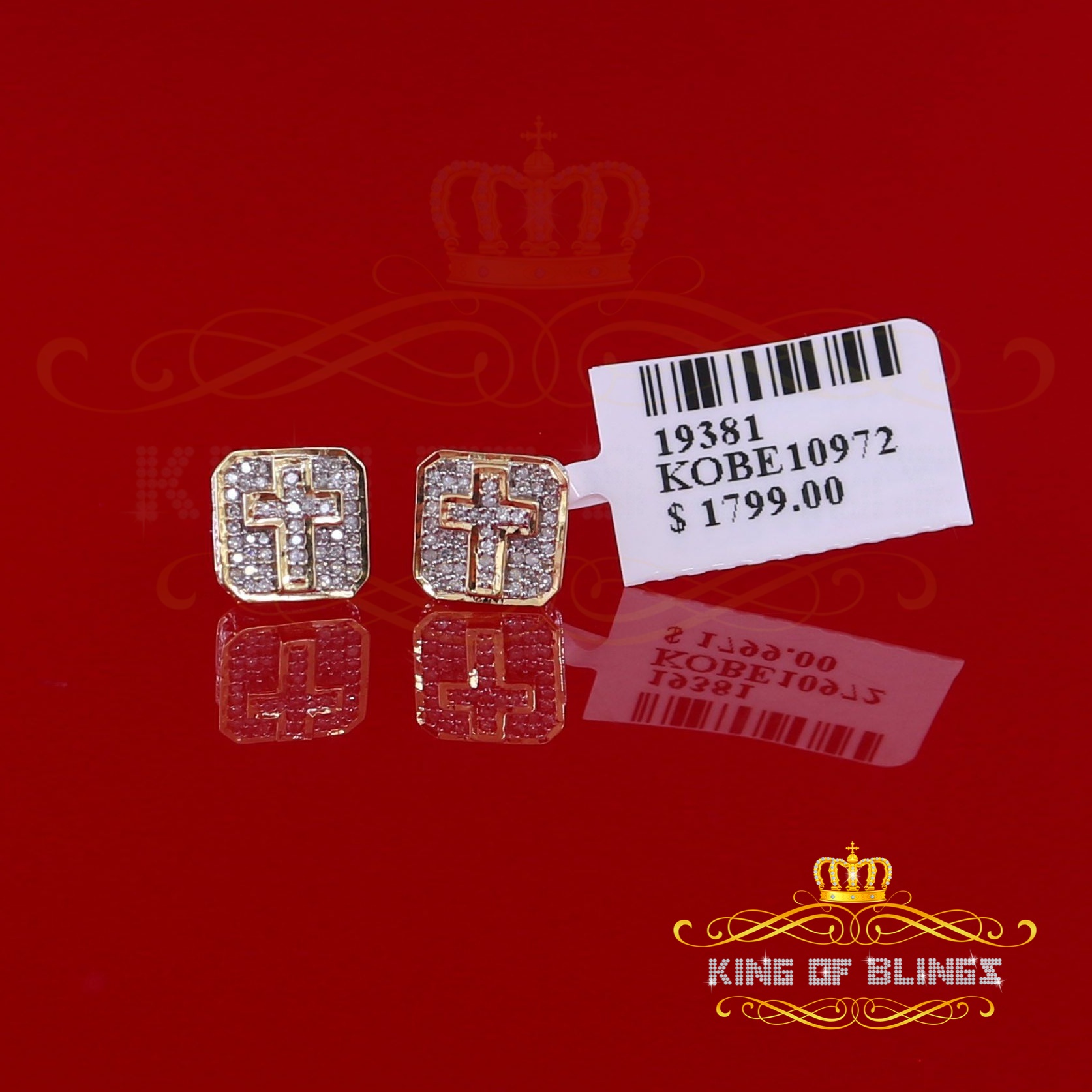King of Bling's 10K Real Yellow Gold Real Diamond 0.25CT Men's/Women's Square Stud Micro Earring