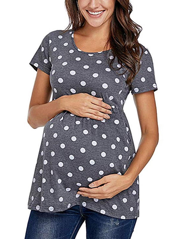 Jezero Womens Maternity Tops Short & Long Sleeve Side Ruching Round Neck Shirts 