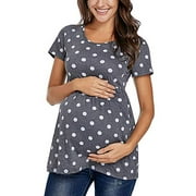 Jchiup Women's Maternity Tops Short Sleeve Side Ruching Round Neck Shirt