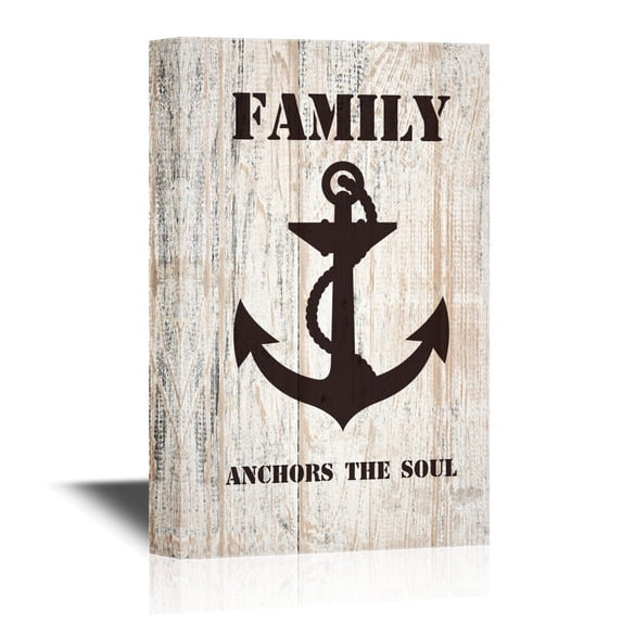 wall26 Canvas Wall Art - Family Anchors the Soul Quotes on Wood Style Background - Gallery Wrap Modern Home Decor | Ready to Hang - 16x24 inches