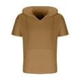 thumbnail image 5 of Mens Shirts Plus Size under $5 Short Sleeve Hooded Solid Color Shirt Casual Hoodie Top Coffee XXXL, 5 of 6