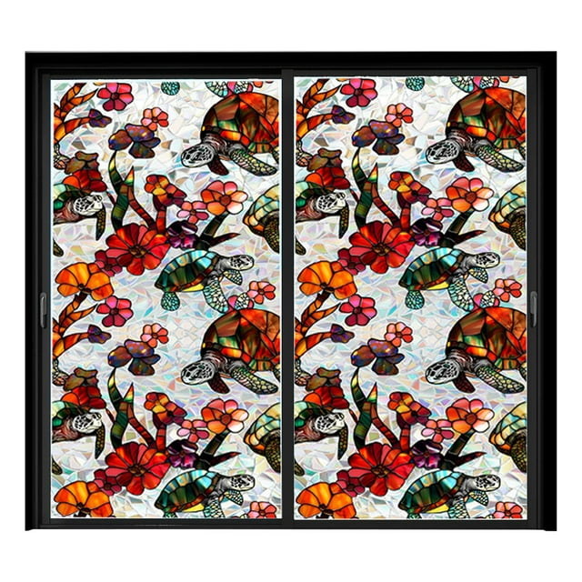 Rainbow Floral Static Cling Window Film Removable Decal For Glass Doors Privacy Sticker Botanical Designs No Sun Blocking