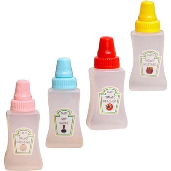 4Pcs Colorful Containers Bottle Sauce Salad Bottle Empty Portable Reusable Multifunctional Honey Bottles Storage Mini Ketchup Bottles for bbq Outdoor Condiment Squeeze