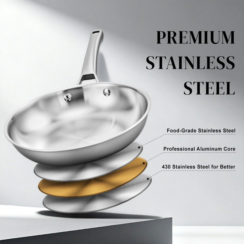 Ktaxon 10-Piece Stainless Steel Cookware Set, 3 Ply Pots and Pans Kitchen Set, Oven Dishwasher Safe, Compatible for Most Cooktops