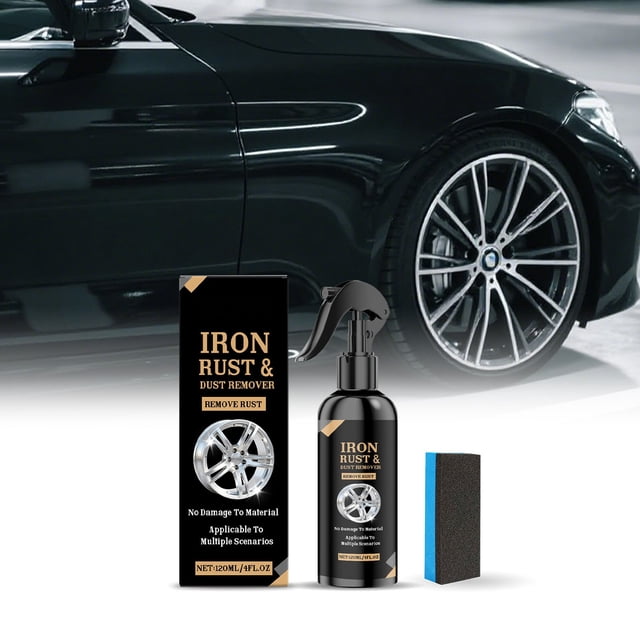 Wheel Rim Cleaner, Alloy Cleaning Spray with Rust Remover, Brake Dust Dissolver featuring Visual Indicator, 120ml with Sponge for Car, Truck, Motorcycle