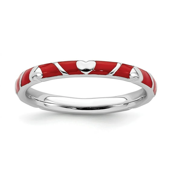 Sterling Silver Stackable Expressions Red Enamel Heart Ring Size 5