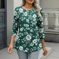 thumbnail image 5 of Women's Floral Print 3/4 Sleeve Blouse – Loose Fit Crew Neck Button-Down Top | Casual Summer Shirt for Work & Weekend, 5 of 9