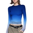 thumbnail image 2 of BLVB Womens Fall Spring Tops Trendy Gradient Crew Neck Long Sleeve Basic Blouse Casual Slim Comfy Plus Size T-Shirts, 2 of 6