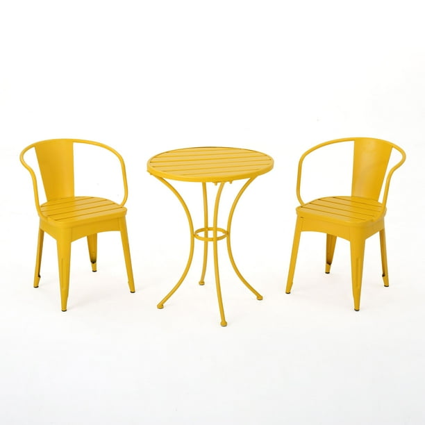3Piece Matte Yellow Contemporary Outdoor Furniture Patio Bistro Set