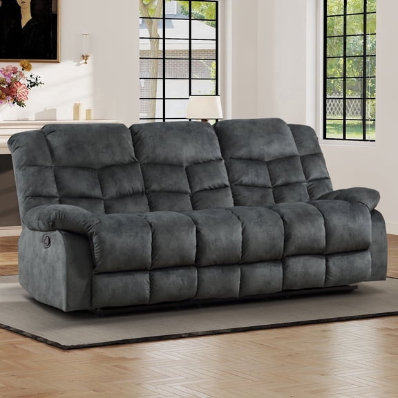 Bonzy Home 3-Seat Reclining Sofa with Adjustable Backrest, Manual Recliner Couch set with Overstuffed Headrest & Armrest, Living Room Furniture Set, Gray