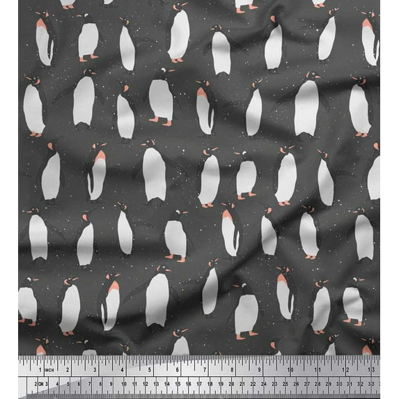 Soimoi Gray Heavy Canvas Fabric Penguin Ocean Fabric Prints By Yard 58 Inch Wide