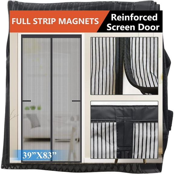 Magnetic Screen Door Upgraded-Model Full Strip Magnets,Reinforced Heavy Duty Mesh Screen Doors Magnets,Full Frame Seal Retractable Door Screen Magnetic Closure for Single Front Patio Sliding Door
