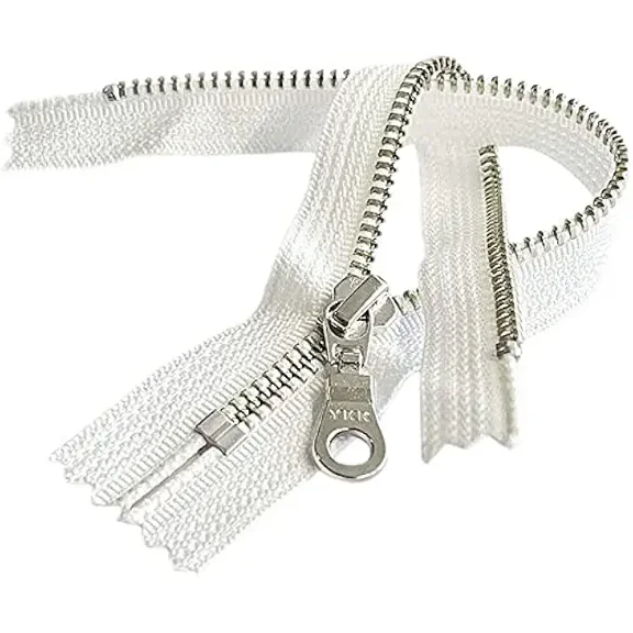 5 Pieces YKK #5 Nickel Silver Teeth with Donut Pull Metal Zipper Closed-End for Sewing Bags Crafts Jackets Color White - Made in The United States (9 Inches)