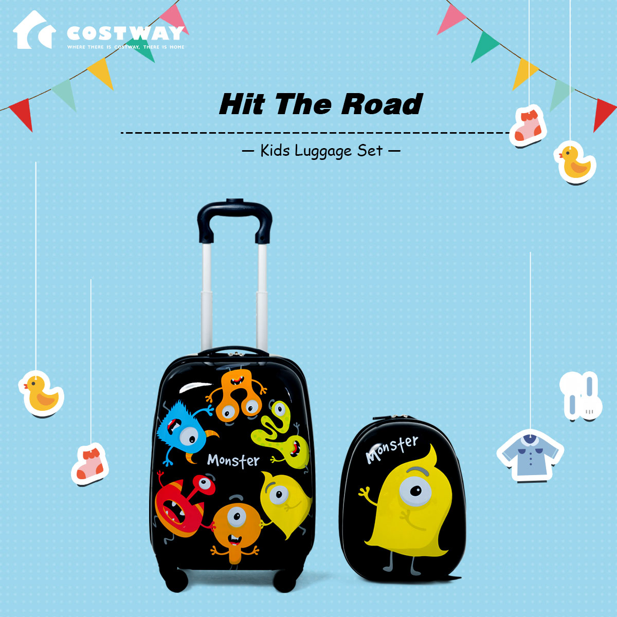 Topbuy 2PC Kid Luggage Set 12" Backpack & 16" Rolling Trolley Suitcase ABS for Travel