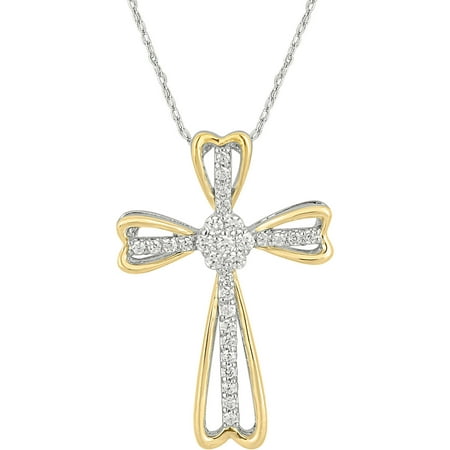 1/4 Carat T.W. Diamond 10kt White and Yellow Gold Cross Heart Accent Pendant