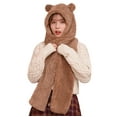 thumbnail image 5 of MIASHUI Women's Bear Ear Hat and Scarf Set Lined Winter Cap with Built-in Scarf Cute and Warm Coffee, 5 of 9