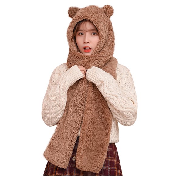 Winter Beanie Cute Cartoon Thick Hat Ear Protectors Warm Plush Hat Scarf Set