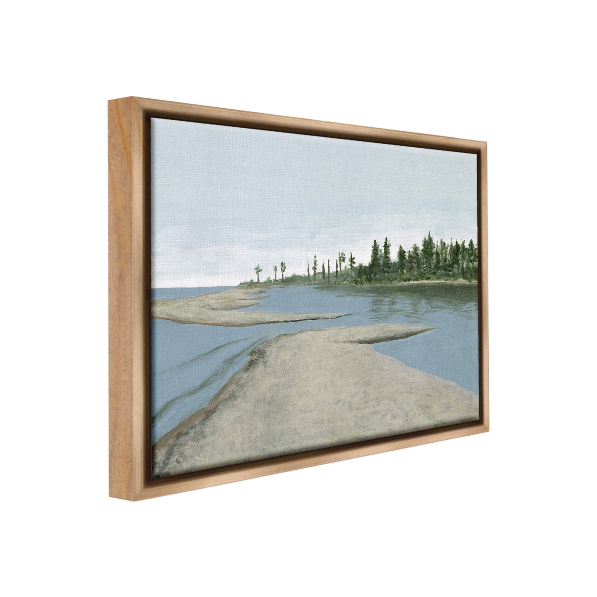 Stupell Industries Lake Waterfront Scenery Landscape Painting Brown Floater Framed Canvas Art Print Wall Art, 21 x 17