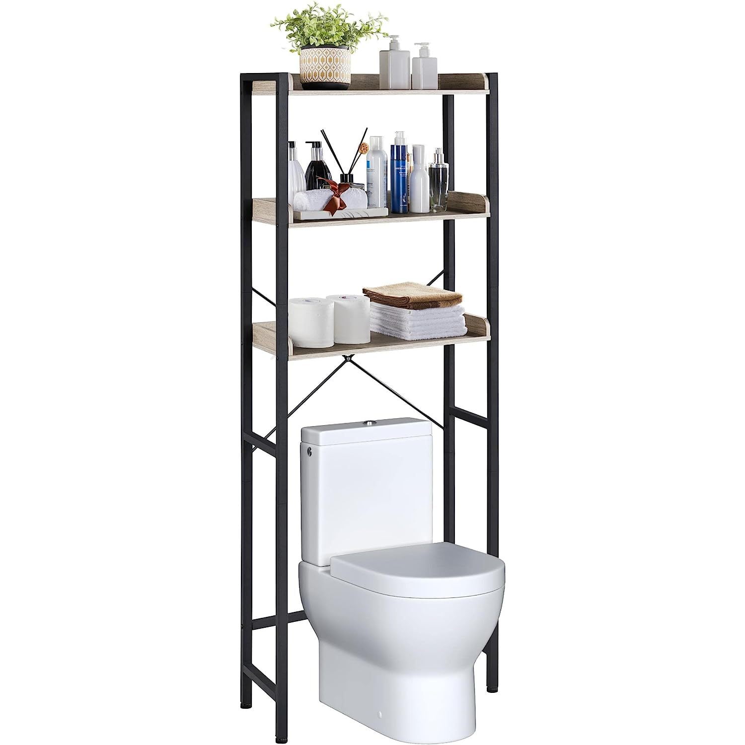 MYXIO 3Tier Over The Toilet Storage Shelf, Wooden Bathroom Space Saver